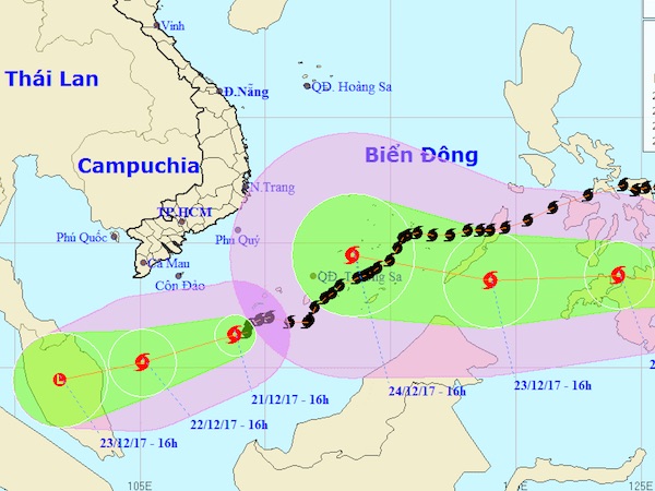 Bão Tembin giật cấp 14 có thể 'uy hiếp' Nam bộ dịp Noel