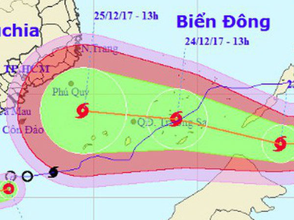 Bão Tembin mạnh cấp 10, giật cấp 13 di chuyển nhanh vào khu vực Nam Bộ dịp Giáng sinh