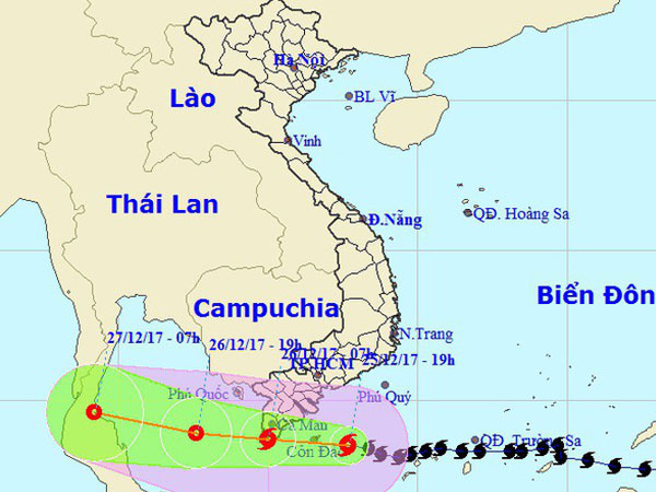 Bão Tembin đang suy yếu nhanh thành áp thấp nhiệt đới