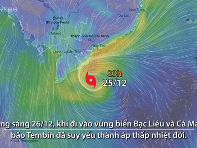Video: Bão Tembin suy yếu, Nam Bộ sẽ có mưa