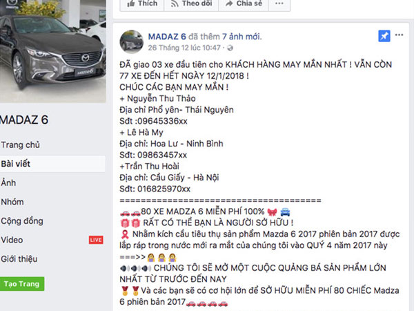 Hàng chục nghìn người bị lừa bởi fanpage 'tặng Mazda6'