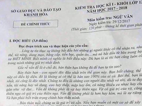 Nghi lộ đề, Khánh Hòa dừng thi HK 1 học sinh lớp 12