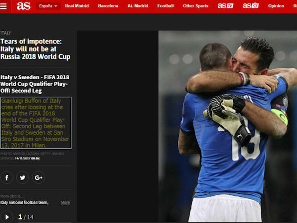 Italia lỡ hẹn World Cup 2018: Báo chí thế giới coi là 'nỗi nhục thế kỉ'