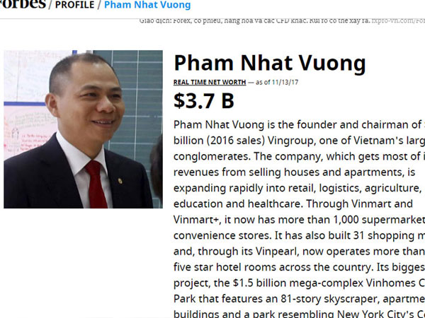 Vượt Donald Trump, ông Phạm Nhật Vượng lộ tài sản 4,8 tỷ USD