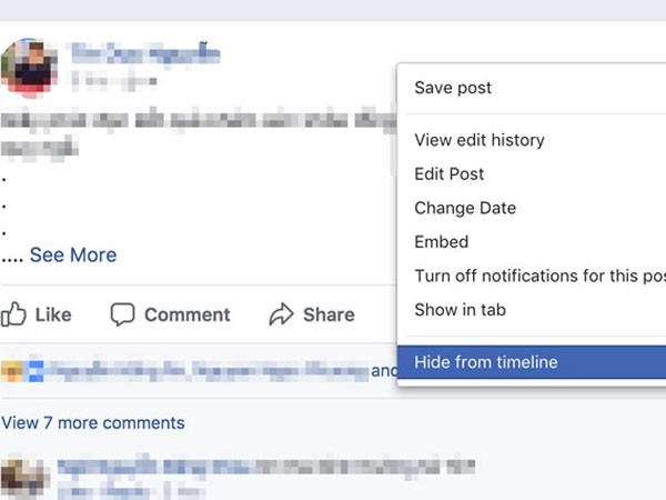 Facebook ẩn nút xóa status trên bản web