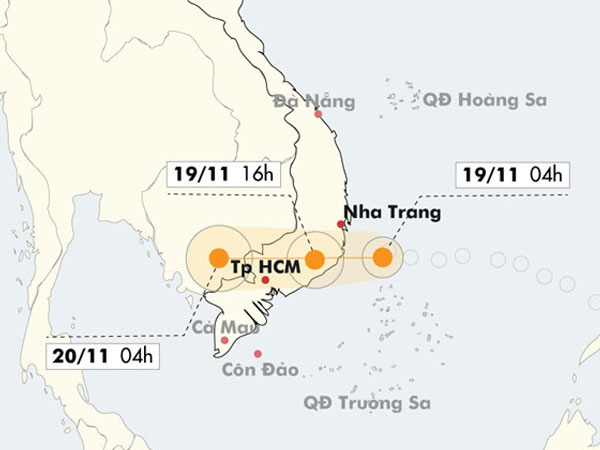 Áp thấp gây mưa lớn từ Quảng Nam đến Bình Thuận