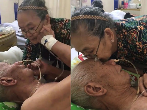Tình yêu khiến ai cũng ao ước: Bà hôn lên trán vỗ về chồng trên giường bệnh, ông choàng tay ôm vợ lưu luyến
