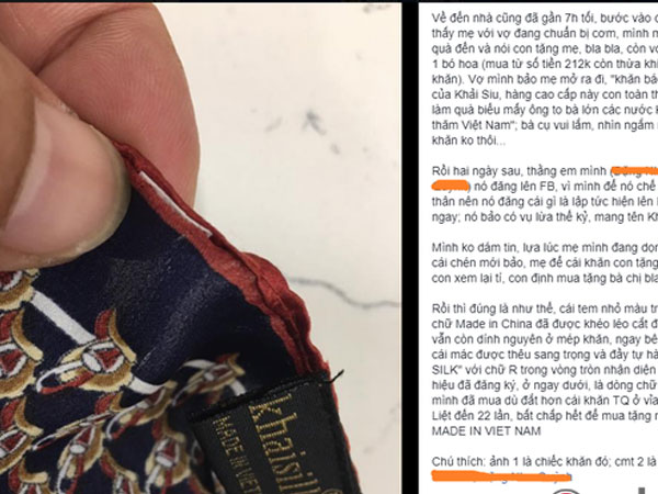 Thêm người tiêu dùng tố khăn lụa Khaisilk gắn mác 'Made in Vietnam', vì sao doanh nhân Hoàng Khải vẫn im lặng?