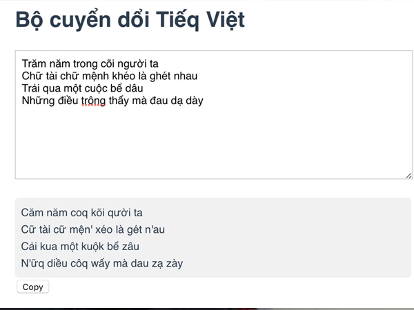 Công cụ chuyển chữ Việt thành 'Tiếq Việt' kiểu mới