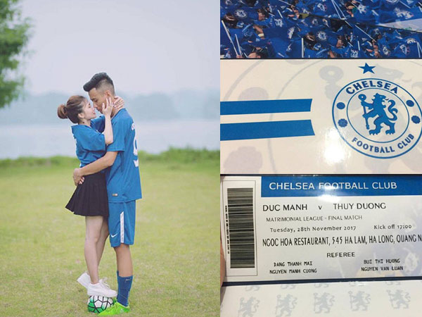 Cặp đôi fans Chelsea thiết kế thiệp cưới như vé xem bóng đá