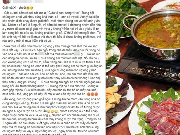 Mời 5 nàng đến nhà ăn, anh chàng ki bo mua vỏn vẹn 100 nghìn thịt bò nhúng lẩu, còn bị vợ mắng "hoang phí"