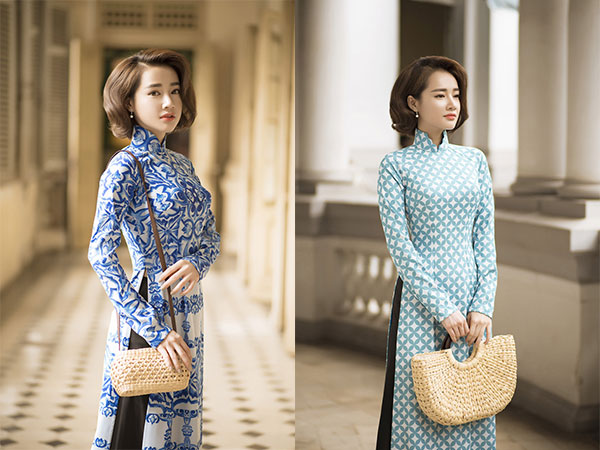 Nhã Phương khác lạ khi để tóc ngắn, diện áo dài gạch bông