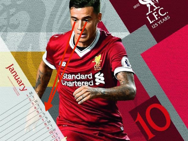 Liverpool bị hớ với bộ lịch in hình Coutinho