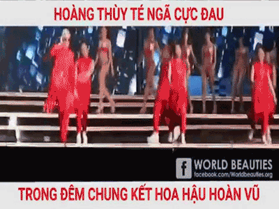 Clip: Hoàng Thùy té ngã cực mạnh trên sân khấu đêm chung kết Hoa hậu Hoàn vũ Việt Nam 2017
