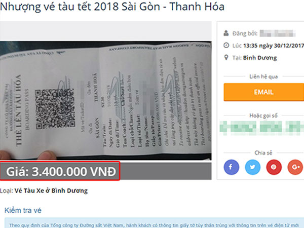 Vé tàu Tết giả bán tràn lan trên mạng