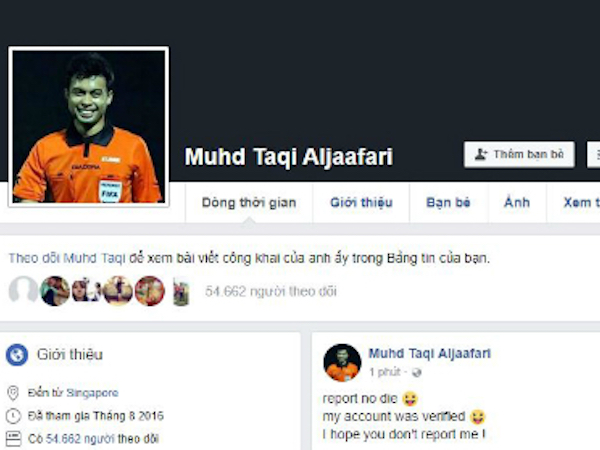 Người Việt 'trút giận nhầm' lên Facebook giả mạo trọng tài Singapore