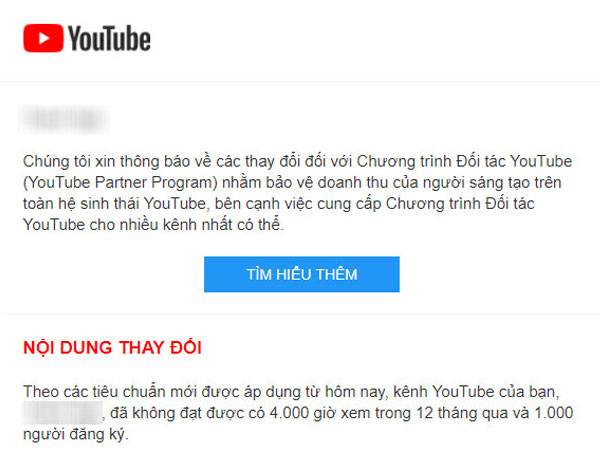 Nhiều YouTuber VN bắt đầu nhận thông báo tắt kiếm tiền