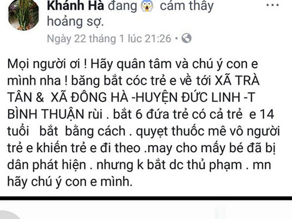 Dân Bình Thuận hoang mang vì thông tin 6 trẻ bị bắt cóc
