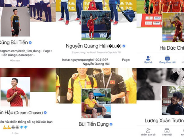 Facebook nhiều cầu thủ U23 Việt Nam có dấu tick xanh