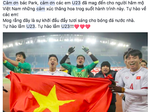Mạng xã hội ngập tràn lời cảm ơn thầy trò đội tuyển U23 Việt Nam
