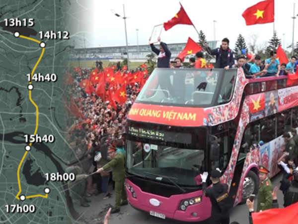 Video: Hành trình 5 tiếng đi 30 km về trung tâm Hà Nội của U23 Việt Nam