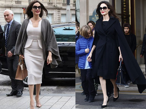 Angelina Jolie biến hóa hoàn hảo với đồ đơn sắc trong chuyến sang Pháp