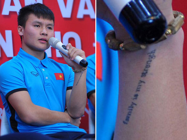 Bất ngờ với dòng chữ xăm trên tay trái Quang Hải đội U23 Việt Nam