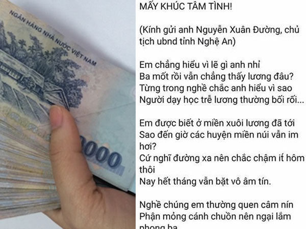 Thầy giáo Nghệ An làm thơ nhắn gửi chủ tịch tỉnh vì chậm lương