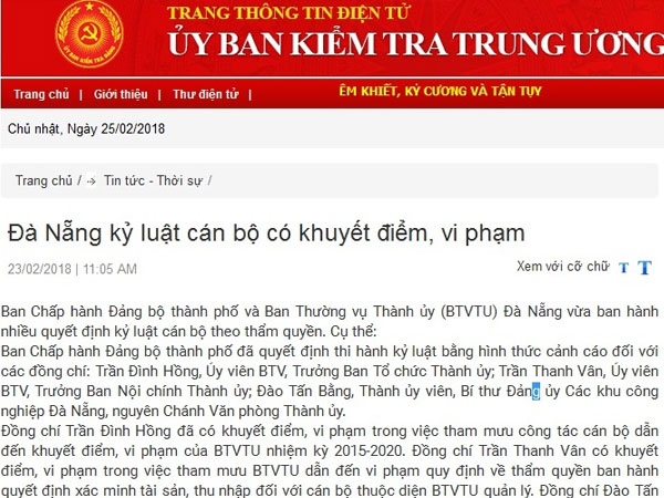 Đà Nẵng kỷ luật nhiều cán bộ chủ chốt