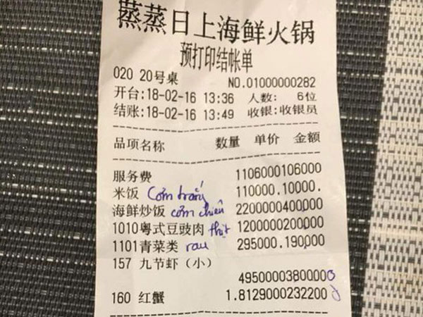 NÓI THẲNG: Từ cái phiếu tính tiền bằng tiếng Hoa, nghĩ về lòng yêu nước