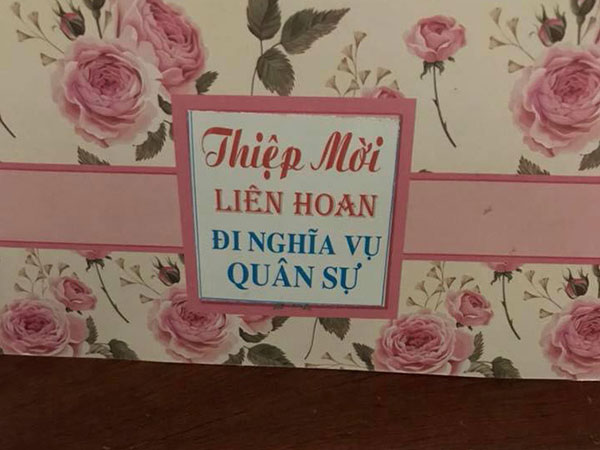 Bình thường chỉ có thiệp mời cưới, giờ có hẳn thiệp mời ăn liên hoan đi nghĩa vụ quân sự!