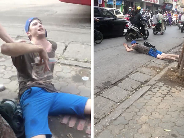Hà Nội: Thanh niên ngoại quốc nằm ra lòng đường 'tập bơi' sau khi thử điếu cày ở quán nước vỉa hè