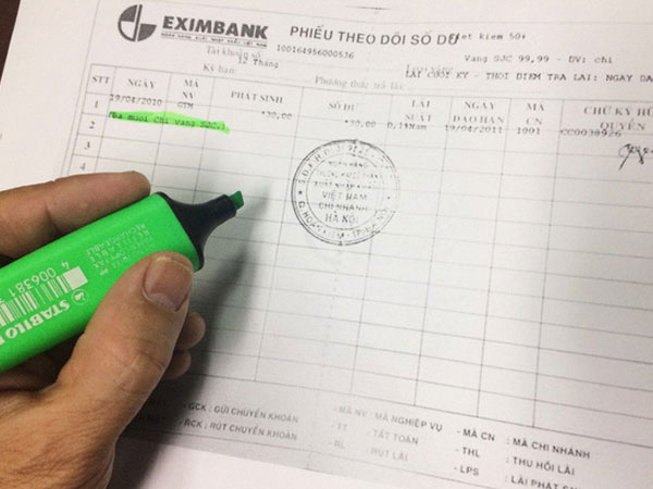 Khách tố mất 3 lượng vàng khi gửi tại Eximbank ở Hà Nội