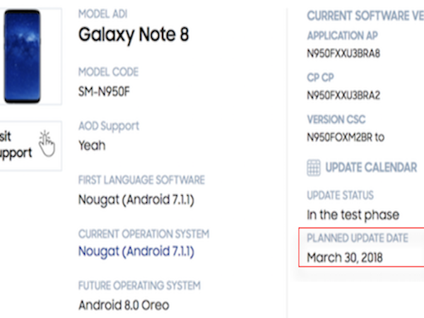 Galaxy Note8 có thể được nâng cấp Android 8.0 từ tháng 3
