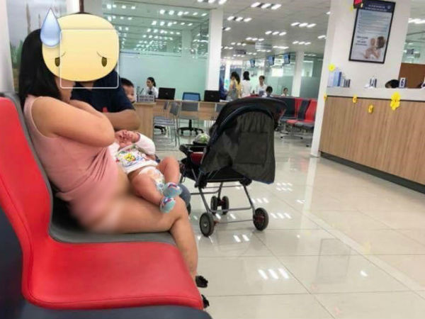 Hình ảnh bà mẹ kéo váy cho con bú ngay nơi công cộng, để lộ cả nội y gây nhiều tranh cãi