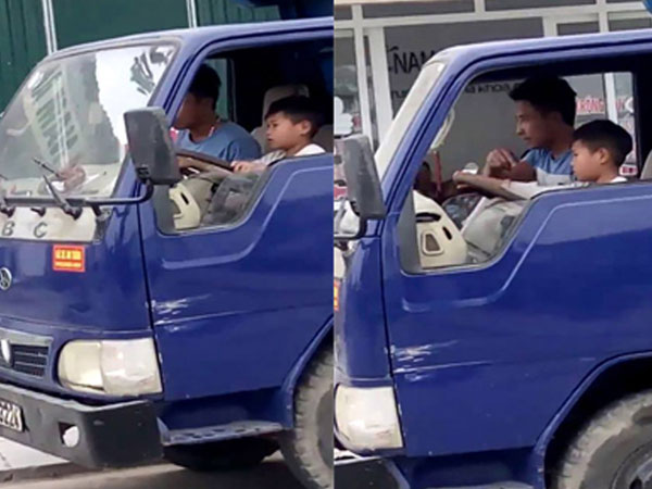 Kinh hãi ông chú Thanh Hóa giao tay lái xe tải cho cháu 10 tuổi