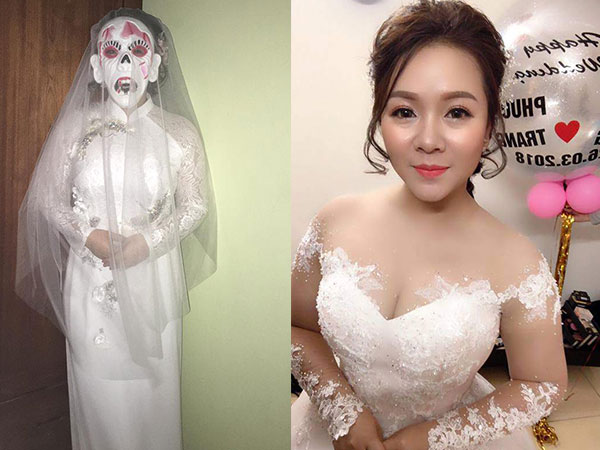 Cô dâu đeo mặt nạ quỷ chờ chú rể tới đón dâu khiến dân mạng cười nghiêng ngả
