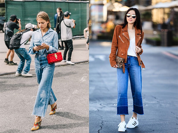 11 kiểu phối quần jeans ống rộng cho dân công sở