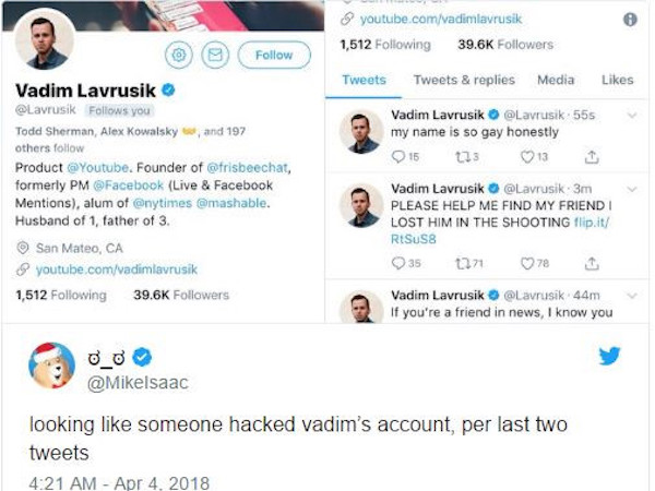 Sếp YouTube bị hack Twitter ngay sau vụ nổ súng