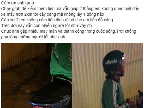 Tài xế Grab Nghệ An đẩy xe 2 km giúp hai nam sinh xa lạ