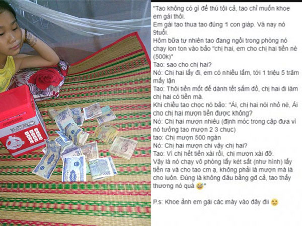 Chị hai lên mạng khoe em gái 'đại gia', để dành được '1 triệu 5 trăm mấy lận'