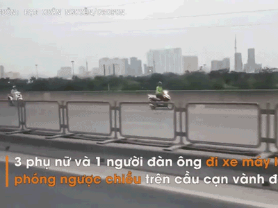 Video: 4 'ninja' nối đuôi nhau phóng ngược chiều trên cầu cạn vành đai 3
