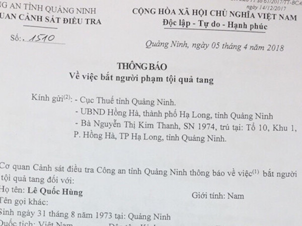 Bắt quả tang phó trưởng phòng thuộc Cục Thuế Quảng Ninh nhận tiền hối lộ