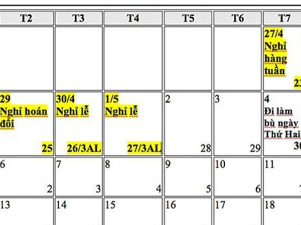 Đề xuất hoán đổi ngày nghỉ Tết Dương lịch, nghỉ Lễ 30-4 và 1-5 năm 2019