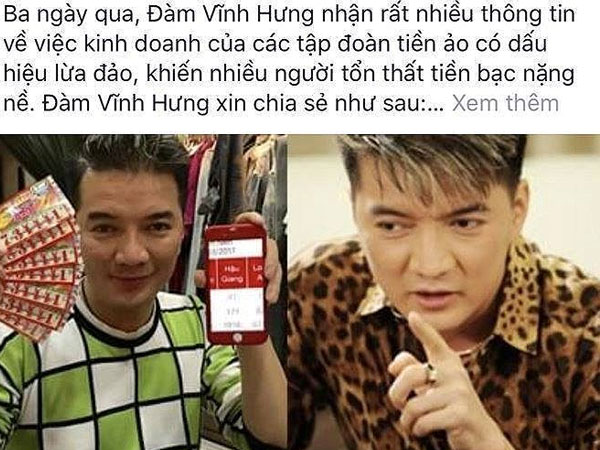 Đàm Vĩnh Hưng bức xúc vì 1 kẻ mượn danh rủ mọi người chơi tiền ảo