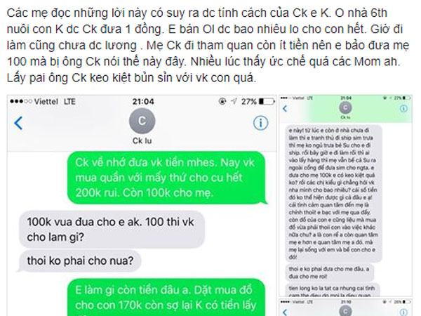 Chị em tranh cãi chuyện suốt 6 tháng nuôi con chồng không giúp đồng nào, vợ biếu mẹ chồng 100 nghìn đi chơi thì bị mắng keo kiệt