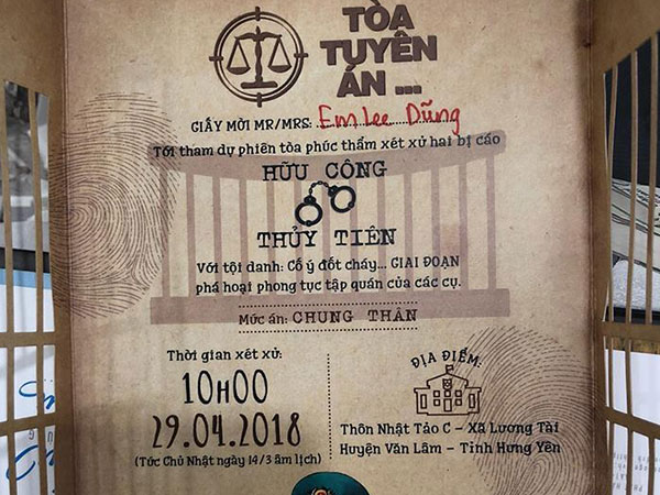 Tấm thiệp cưới 'Tòa tuyên án' này đang khiến dân mạng thích thú chia sẻ rầm rộ