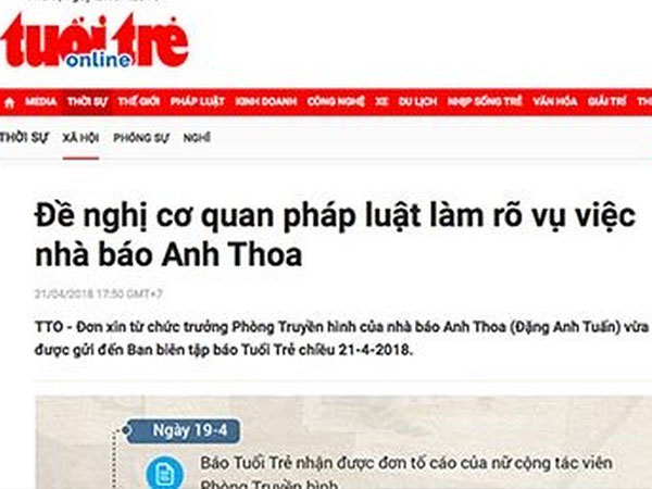 Công an điều tra vụ nghi xâm hại tình dục liên quan nhà báo Anh Thoa