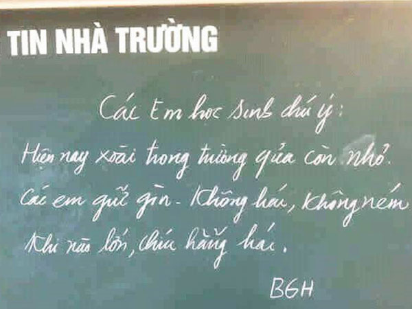 Dòng chữ cuối trên tấm bảng tin của ban giám hiệu khiến tất cả bật cười thích thú
