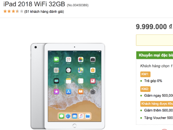 iPad 2018 bắt đầu bán chính hãng tại Việt Nam, giá từ 9,99 triệu đồng